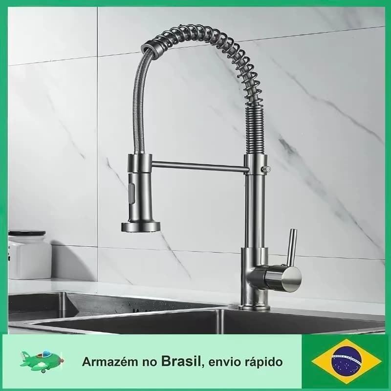 Torneira Cozinha Gourmet Misturador Monocomando, Ducha Duo Spray Extraível, Preta e Prata Premium,