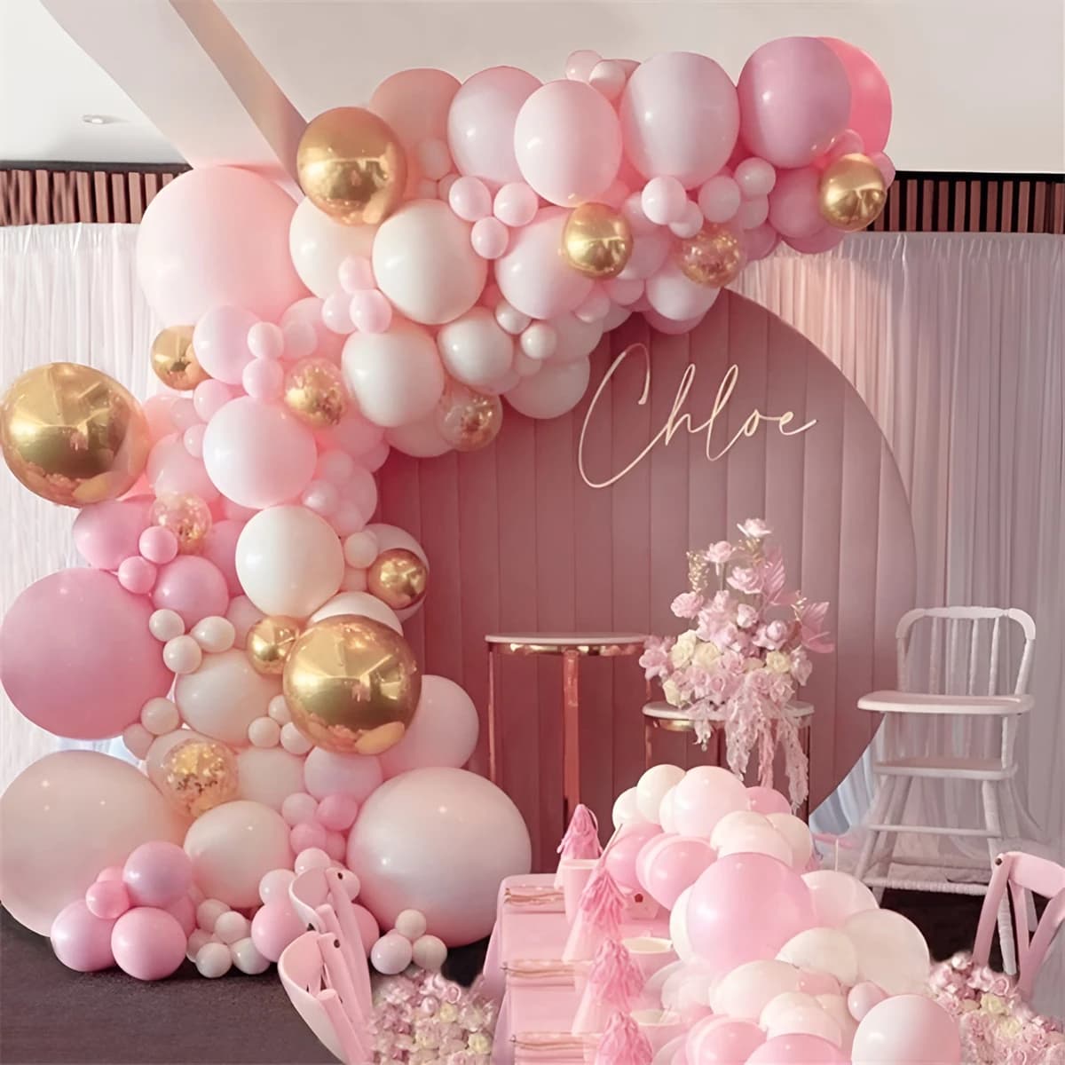 Kit de decoração de balões arco rosa e branco para festa de menina