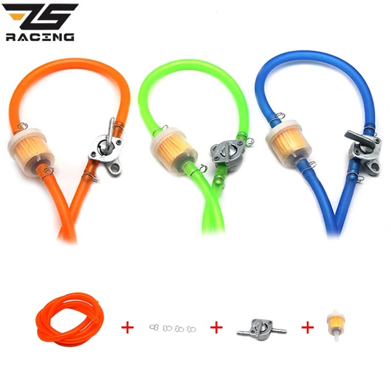 Zs racing universal 6mm motocicleta gasolina torneira de combustível inline petcock interruptor 1m mangueira tubo combustível + 1 filtros óleo + 4 clipes