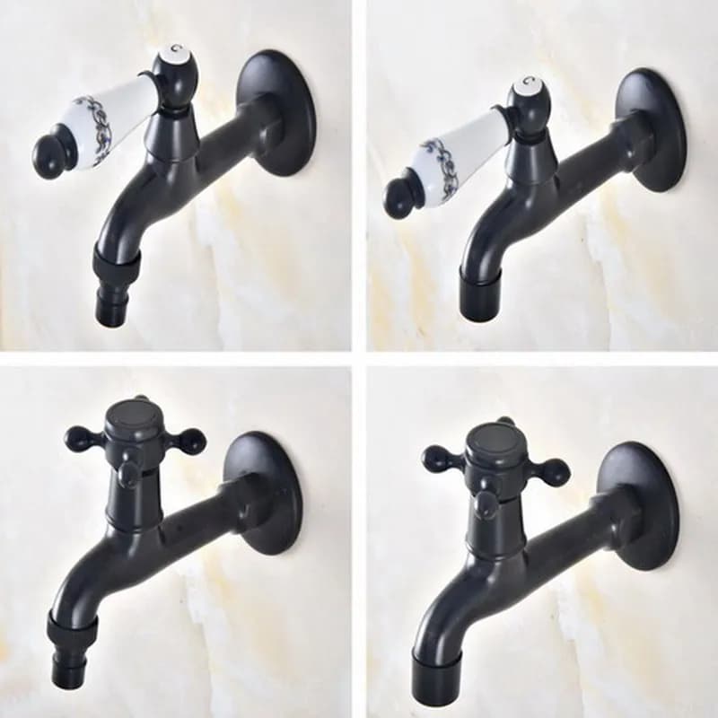 Torneira de cozinha de um punho, bronze, alças brancas, mármore branco, dois bicos, base preta
