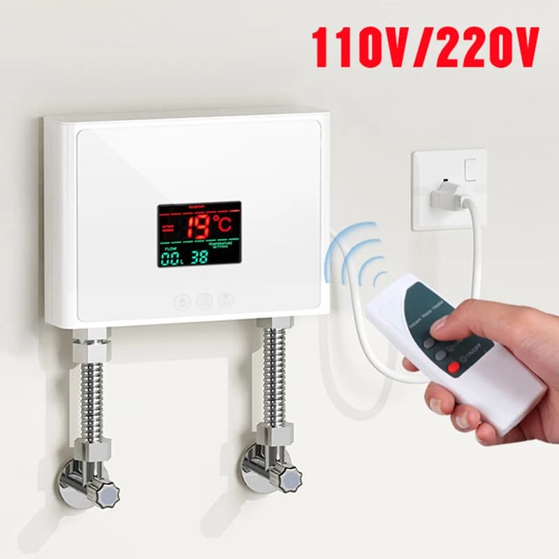 Aquecedor de água instantâneo elétrico de parede branco com controle remoto