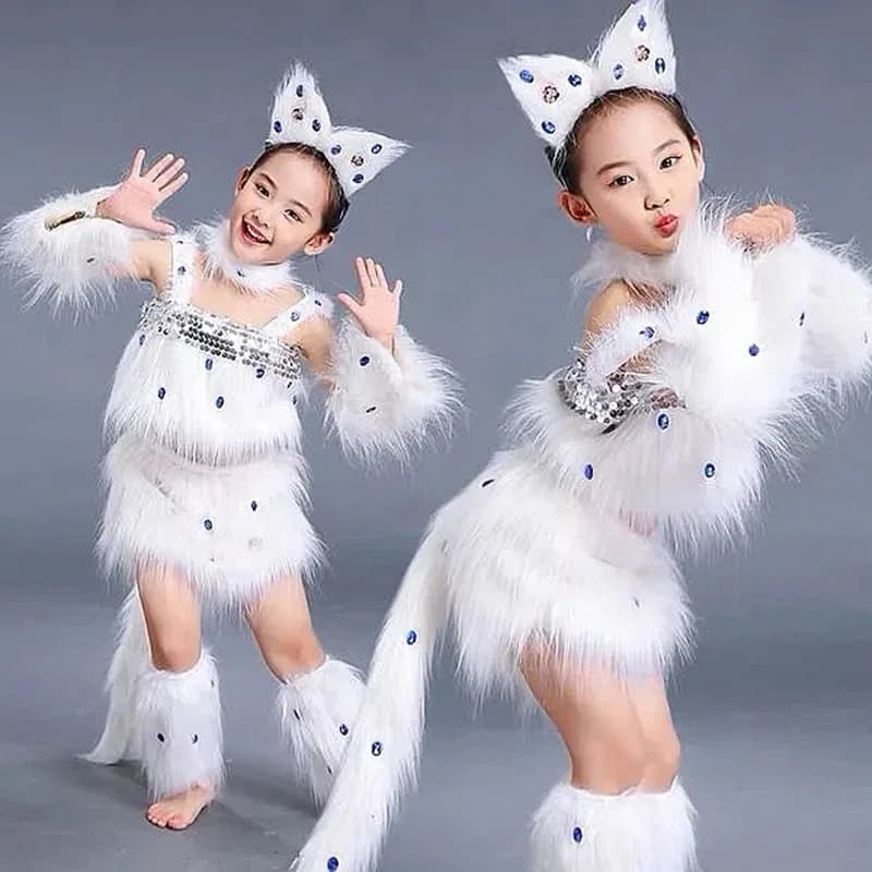 Gato branco cosplay para meninas sexy gato menina cosplay trajes raposa menina cosplay trajes de dança animal para crianças halloween co ujfj