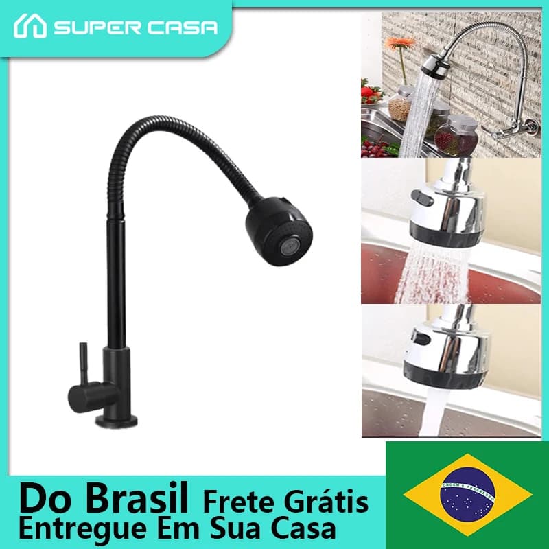 Torneira de Cozinha de Bancada Gourmet Luxo, Tubo Flexível, 1/4 de Volta, Envio em 12h SP