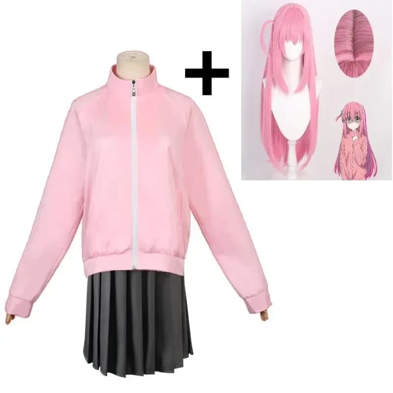 BOCCHI UM ROCA!. Gotou Hitori Cosplay JK Uniforme Jaqueta Rosa Saia Peruca Terno Halloween Anime Cosplay; 5'b, 8.v;