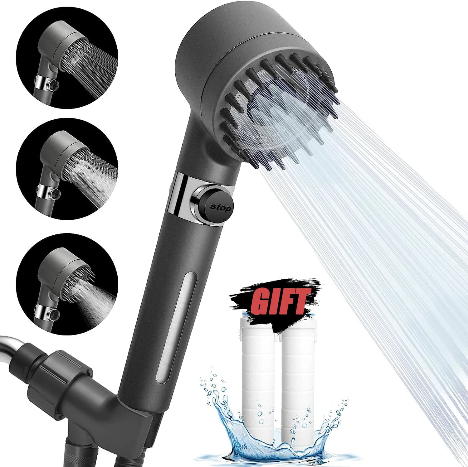 Cabeça de chuveiro de alta pressão com spray ajustável e filtro de escova de massagem