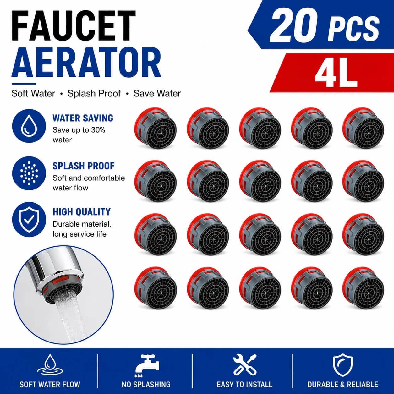 20 peças de arejador de torneira, peças de reposição de restritor de fluxo inserção pia aerador torneira de bacia filtro-torneira aerato acessórios de cozinha