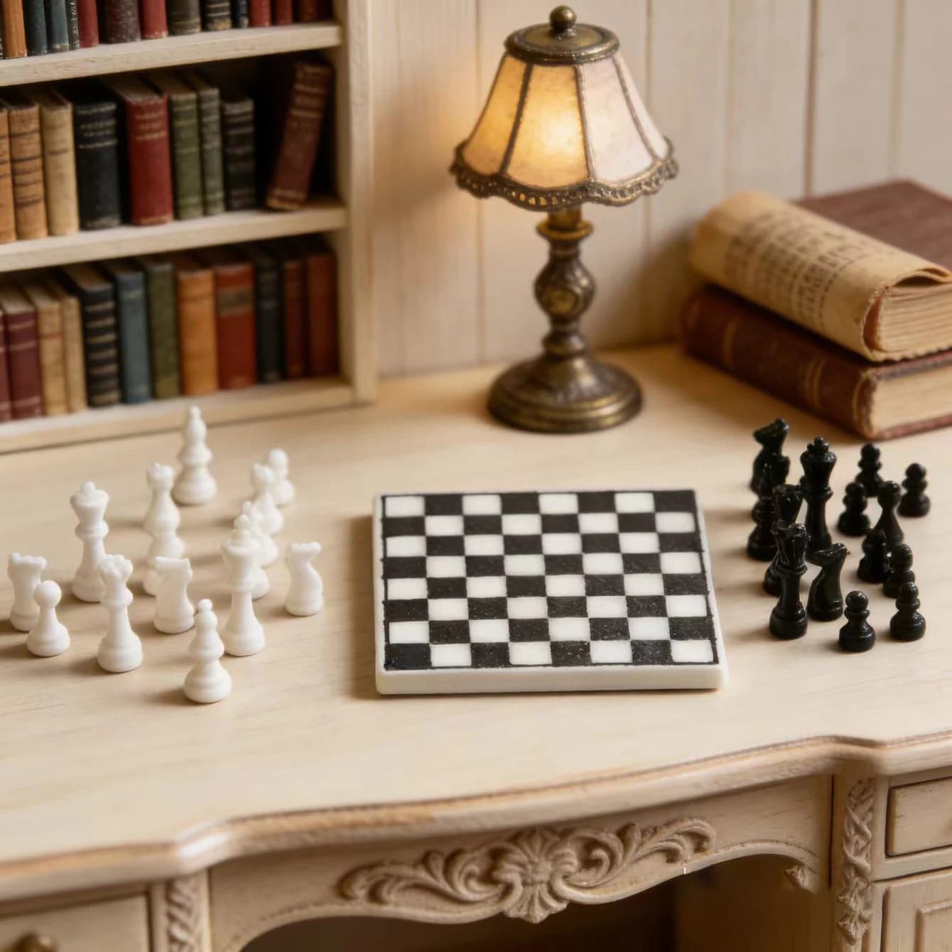 1 conjunto/miniatura de xadrez preto e branco, decoração de mesa para casa de bonecas, adereço de cenário para fotografia