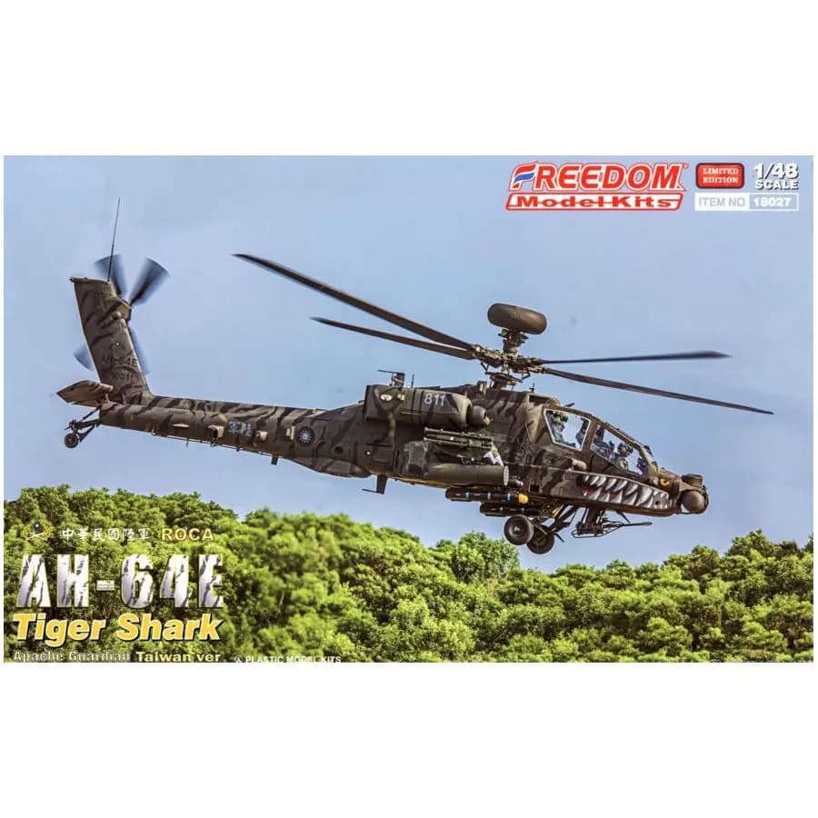 LIBERHO F18027 1/48 AH-64E Apache Guardian Attack Helicóptero ROCA Tiger Shark Kit Modelo Militar