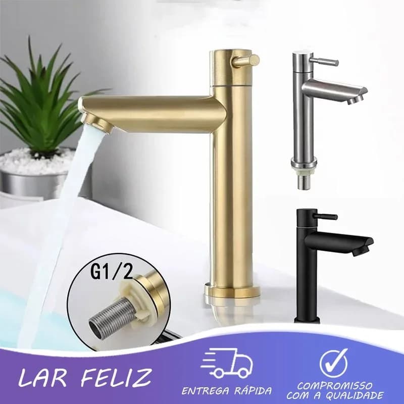 Torneira de coluna para banheiro em ouro, prata e preto com design moderno e entrega rápida