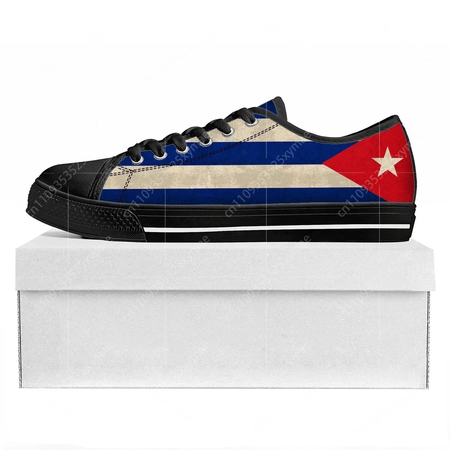 Tênis de cano baixo com estampa da bandeira cubana, preto e azul, para homens, mulheres e adolescentes