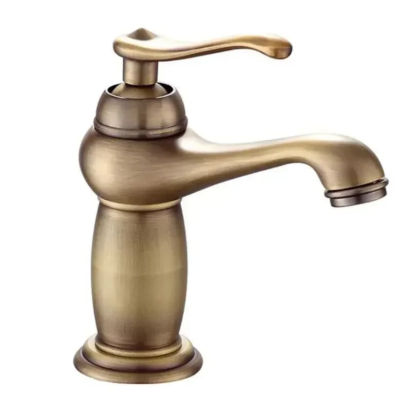 Torneira de lavatório de bronze antigo, alça única, design retrô, acabamento escovado