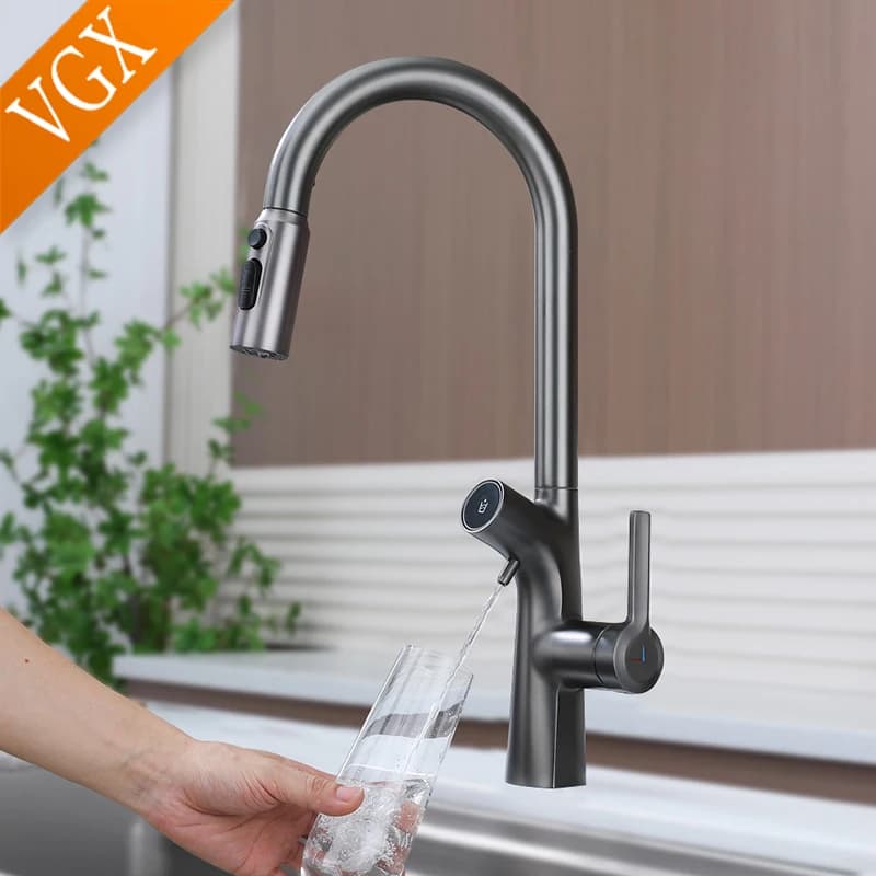 Torneira de cozinha VGx com filtro de água, bico duplo, aço inoxidável, preto