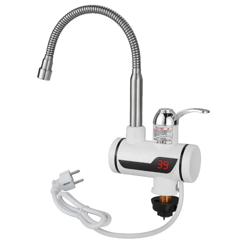 Torneira elétrica de aquecimento instantâneo de 3000W para cozinha, branco e preto, com cabo flexível e plugue branco