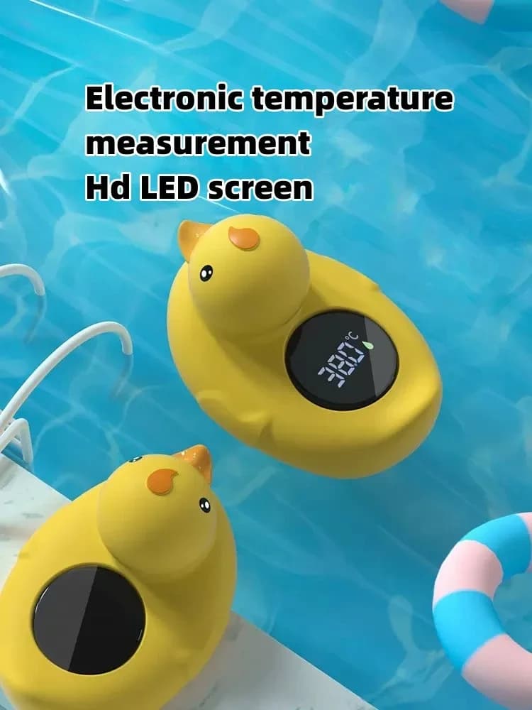 Pato amarelo termômetro digital flutuante em piscina com LED