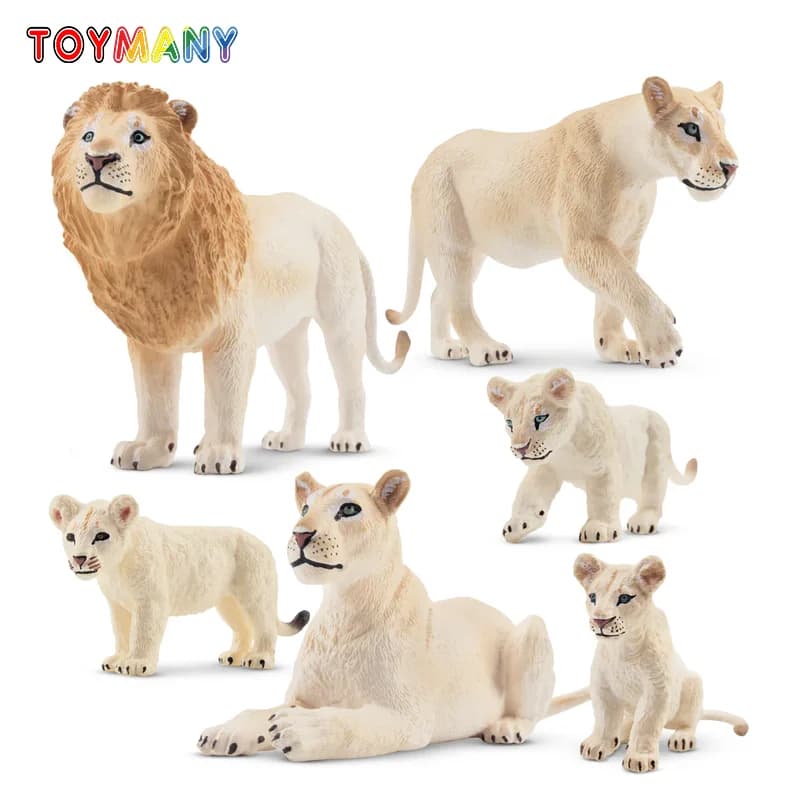 6 pçs simulação leão branco família animais modelo brinquedo mini leões figuras bonecas estatuetas de ação brinquedos para crianças conjunto presente