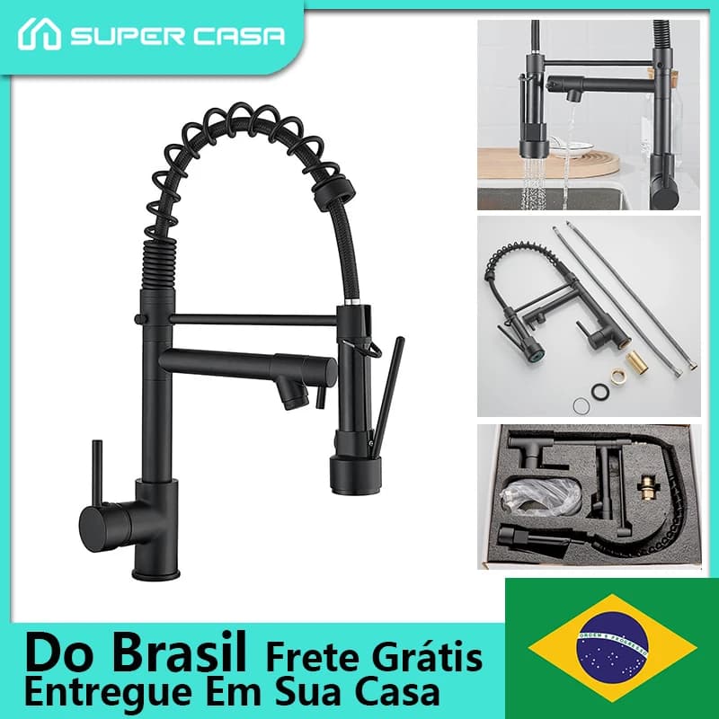Torneira de Cozinha Gourmet 50cm com Spray Articulado 2 Jatos 100% Metal Cromada Envio em 12h SP