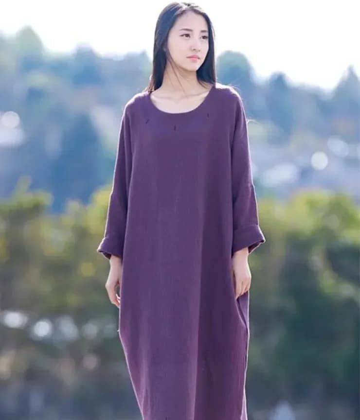 Vestido Maxi de Outono, Vestidos Casuais de Algodão e Linho Estilo Chinês, Vestido Maxi Bordado, Vestido Elegante Branco Plus Size