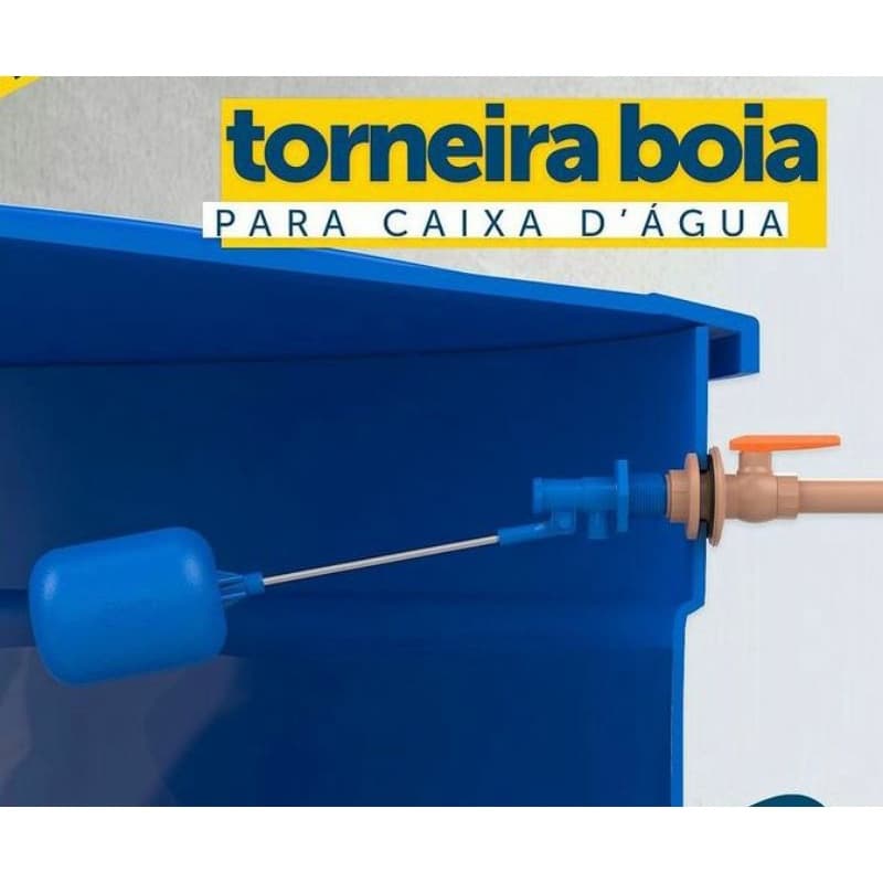 Torneira bóia universal azul e laranja para caixa d'água com rosca externa de 1/2" e 3/4" para alta pressão.