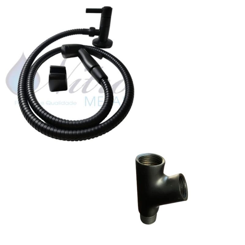 Ducha Higiênica Preto Fosco com Adaptador Y para Banheiro