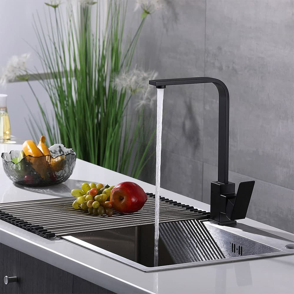 Torneira Gourmet de Cozinha Monocomando Misturador Slim Quadrada Preta