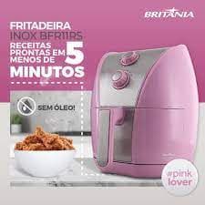 Fritadeira Britânia Air Fryer Inox BFR11RS 5L 1500W Rosa 220V ou 110v - DIRETO DA FÁBRICA