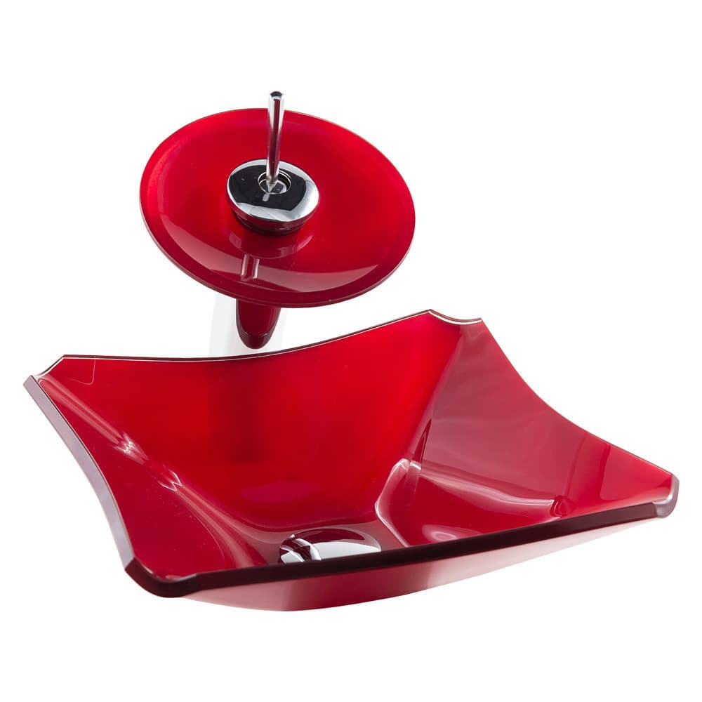 Conjunto Lopazzi Cuba Lopazzi BANHEIRO LAVABO RETRÔ 33CM VIDRO + Torneira Lopazzi CASCATA E Válvula Click Lopazzi  INOX