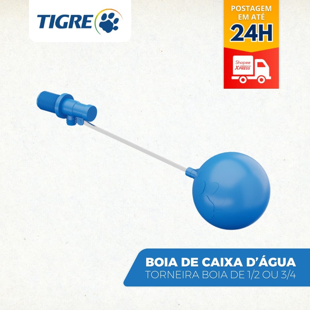 Torneira Boia 1/2 ou 3/4 Caixa D'água Boia Tigre + Veda Rosca 10MTS Boia Torneira Alta Pressão Vazão