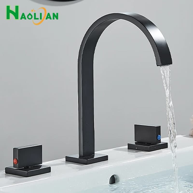 Torneira de lavabo preto moderna com controle de temperatura e fluxo de água