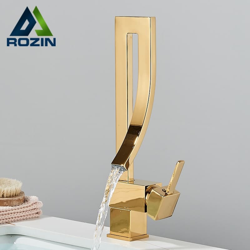 Luxo Torneira Banheiro Monocomando Quente E Fria Torneira Quadrada Inox 304 Preto/Dourado