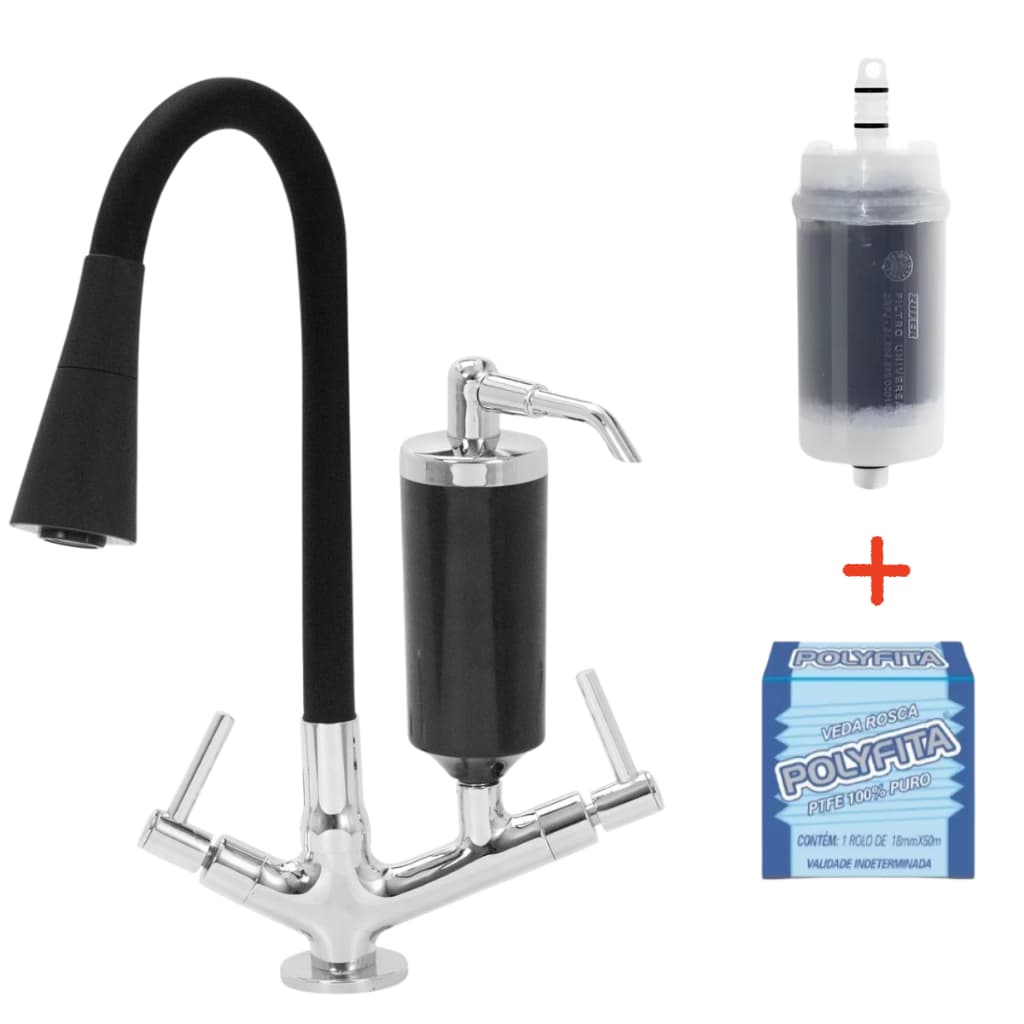 Torneira Luxo Preta Com Filtro Cozinha Bancada + 1 Refil