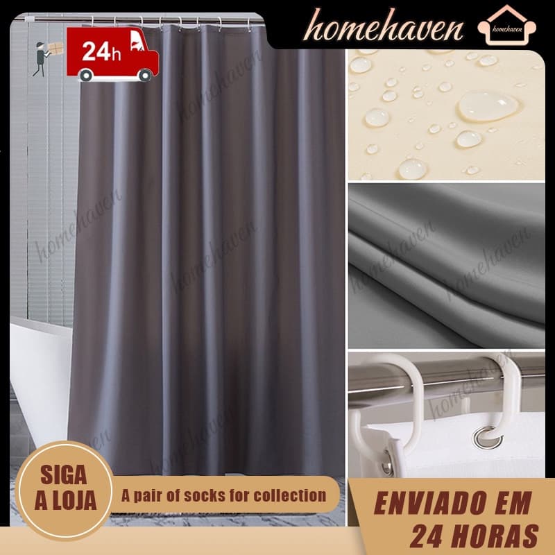 Cortina de chuveiro impermeável cinza escuro Homehaven para banheiro com banheira, resistente à água e envio rápido.