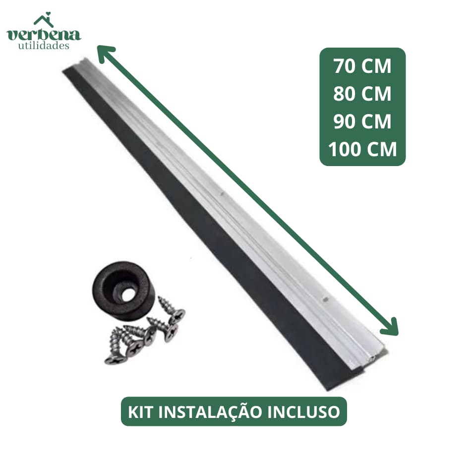 Veda Porta Rodo Vedante Protetor de Porta em Alumínio e Borracha 70 cm, 80 cm, 90 cm e 100 cm