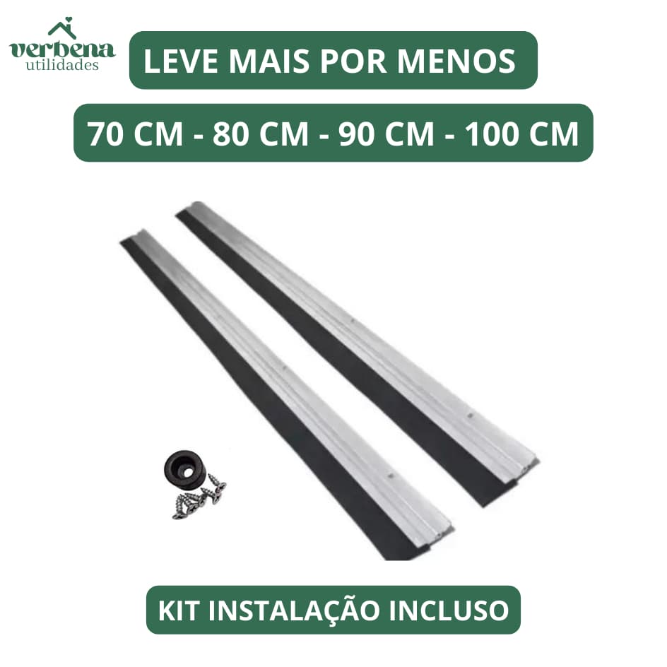 Kit 2 Veda Porta Rodo Vedante Protetor de Porta em Alumínio e Borracha 70 cm, 80 cm, 90 cm e 100 cm