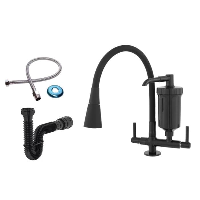 Torneira Para Cozinha Com Filtro, Sifão, Engate, Torneira com sifão e Mangueira, Torneira com filtro preta para Pia de Cozinha