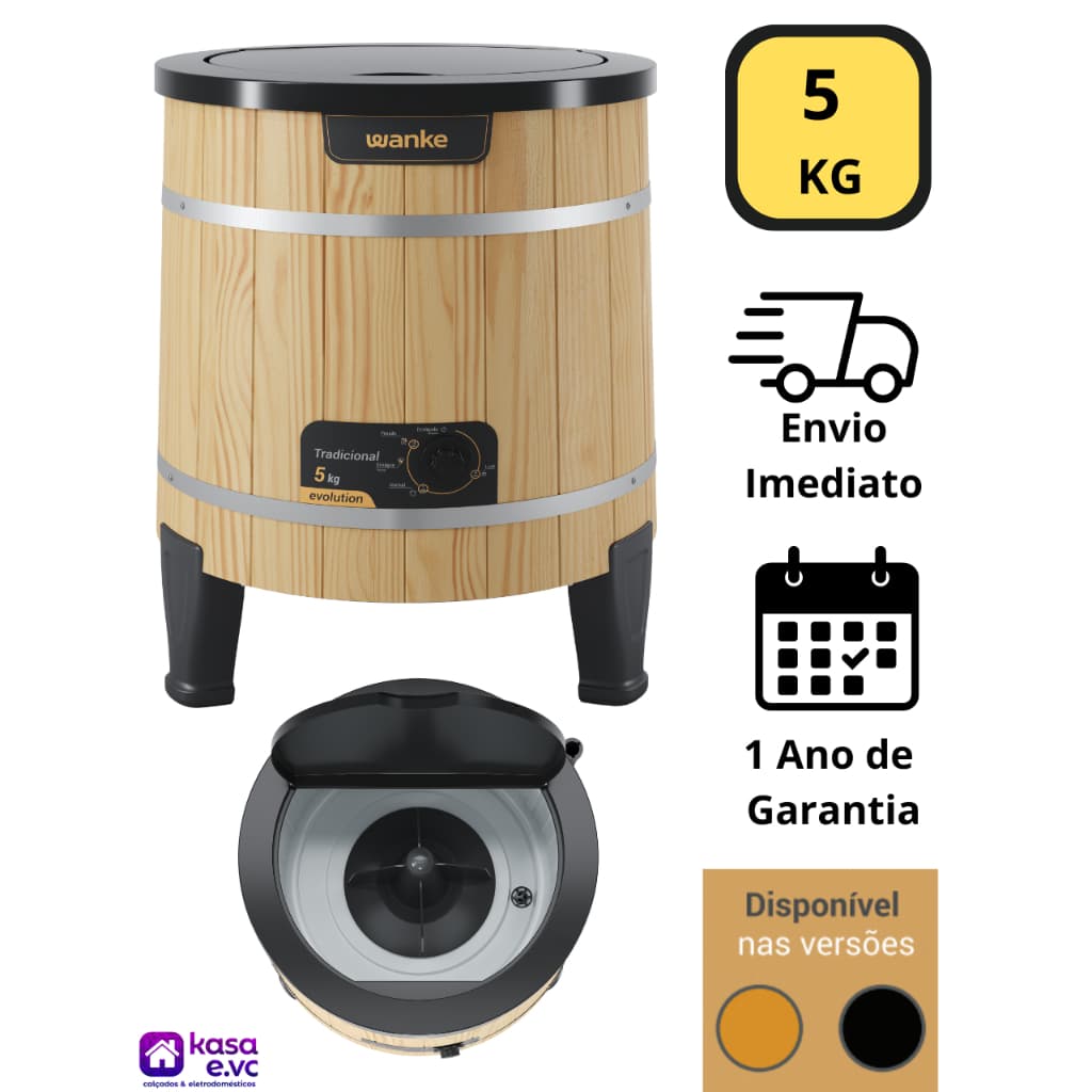 Máquina de Lavar Semiautomática Tradicional 5Kg Wanke Marrom Claro
