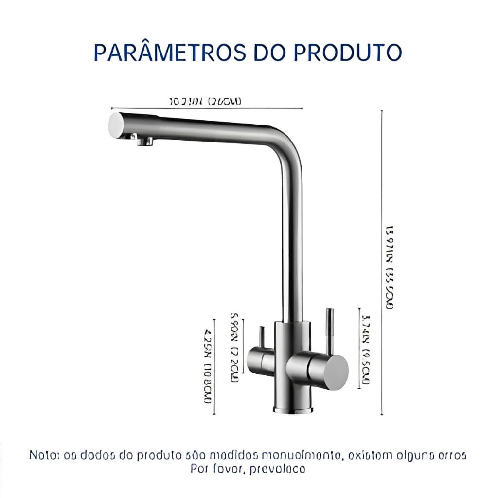 Torneira Gourmet para Cozinha Filtrada de Bancada Luxo Escovado em Aço Inox com Saída para Filtro