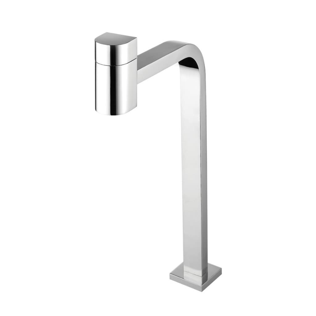 Torneira de lavatório cromada moderna, aço inoxidável, design elegante, ângulo vertical, acabamento brilhante