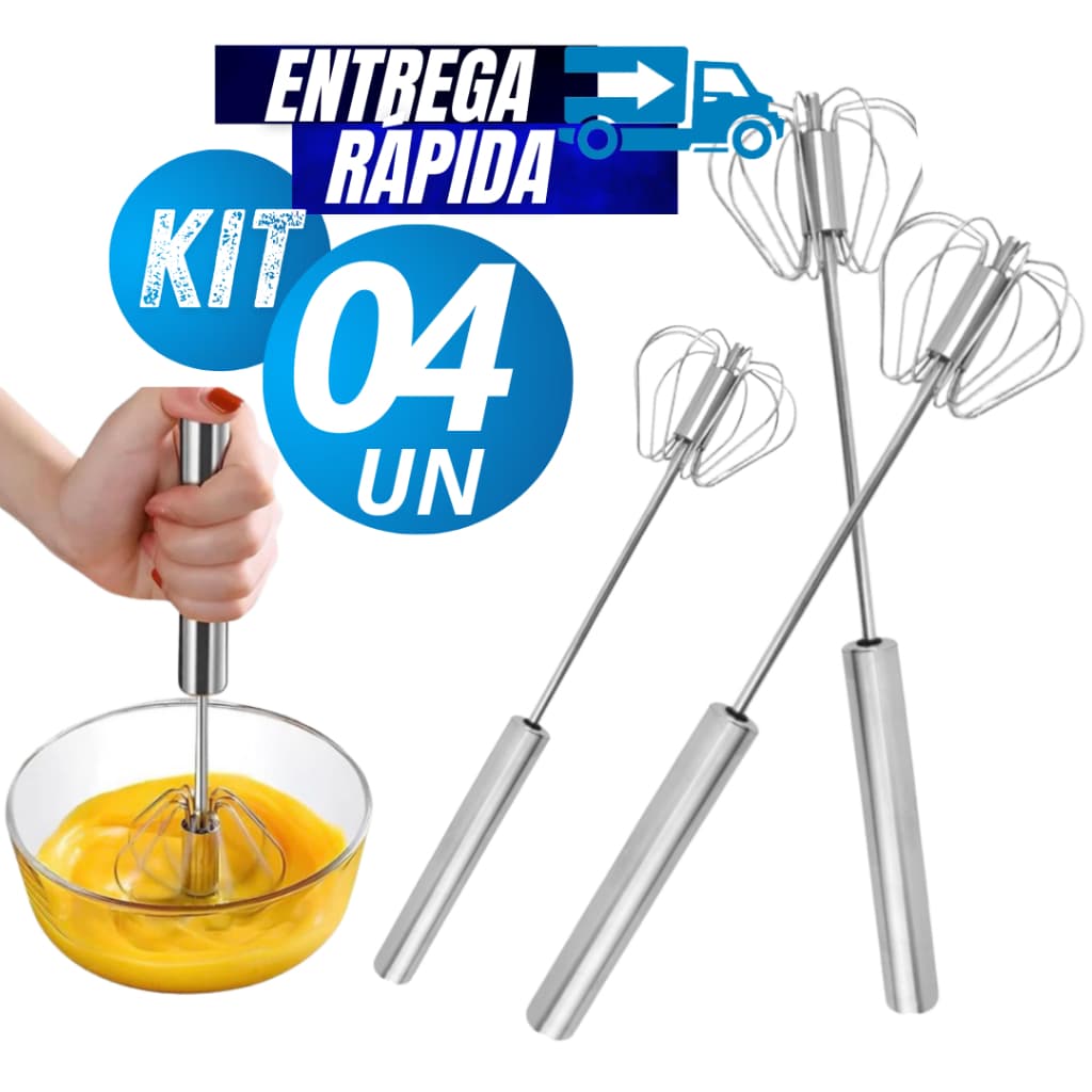 Kit 04/02 Misturador Batedor Mixer Ovos Giratório Semi Automático Misturador em aço inoxidável