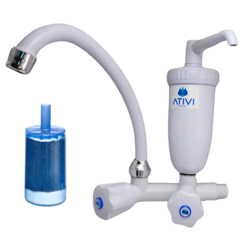Torneira Com Filtro e Bica Giratória Branca Parede ABS C50 Ativi Filtro