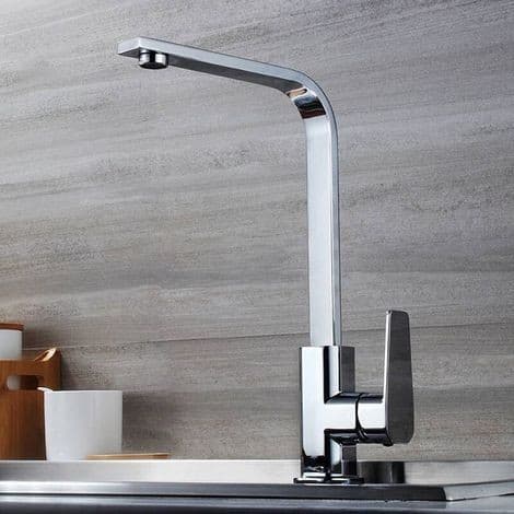 Torneira de bancada cromada para cozinha, design fino e elegante com cabo de manuseio e bico redondo.
