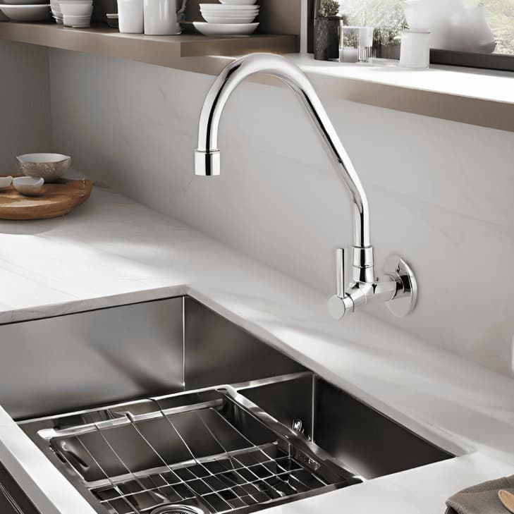 Torneira Para Cozinha De Parede Abs Giratória Gourmet Bica Alta Pressão Com Arejador Móvel Grande