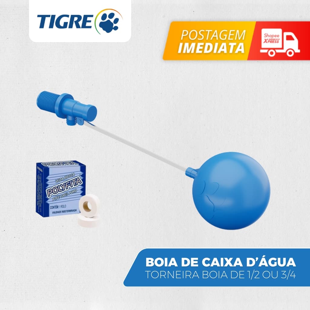 Boia de caixa d'água Tigre azul com tubo de PVC e fita adesiva