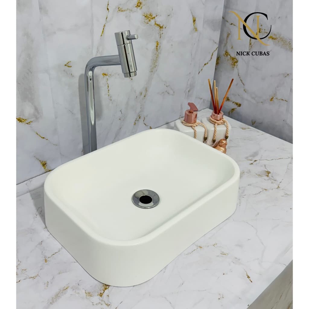 Cuba de sobrepor branca brilhante 36,5 x 27 cm para lavabo