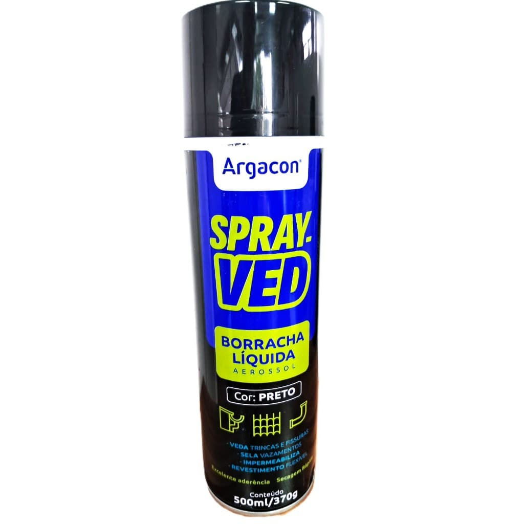 Spray Borracha Líquida 500ml Preto Argacon Vedante Selante Impermeabiliza