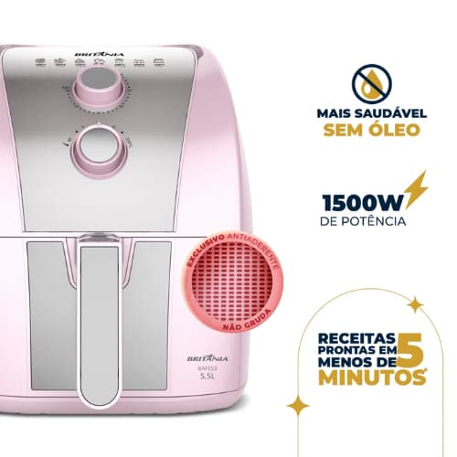 Fritadeira Air Fryer Rosa Antiaderente 5,5l 1500w 127v (Lançamento)