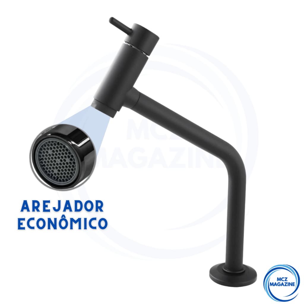 Torneira de banheiro preta com arejador econômico, ângulo frontal