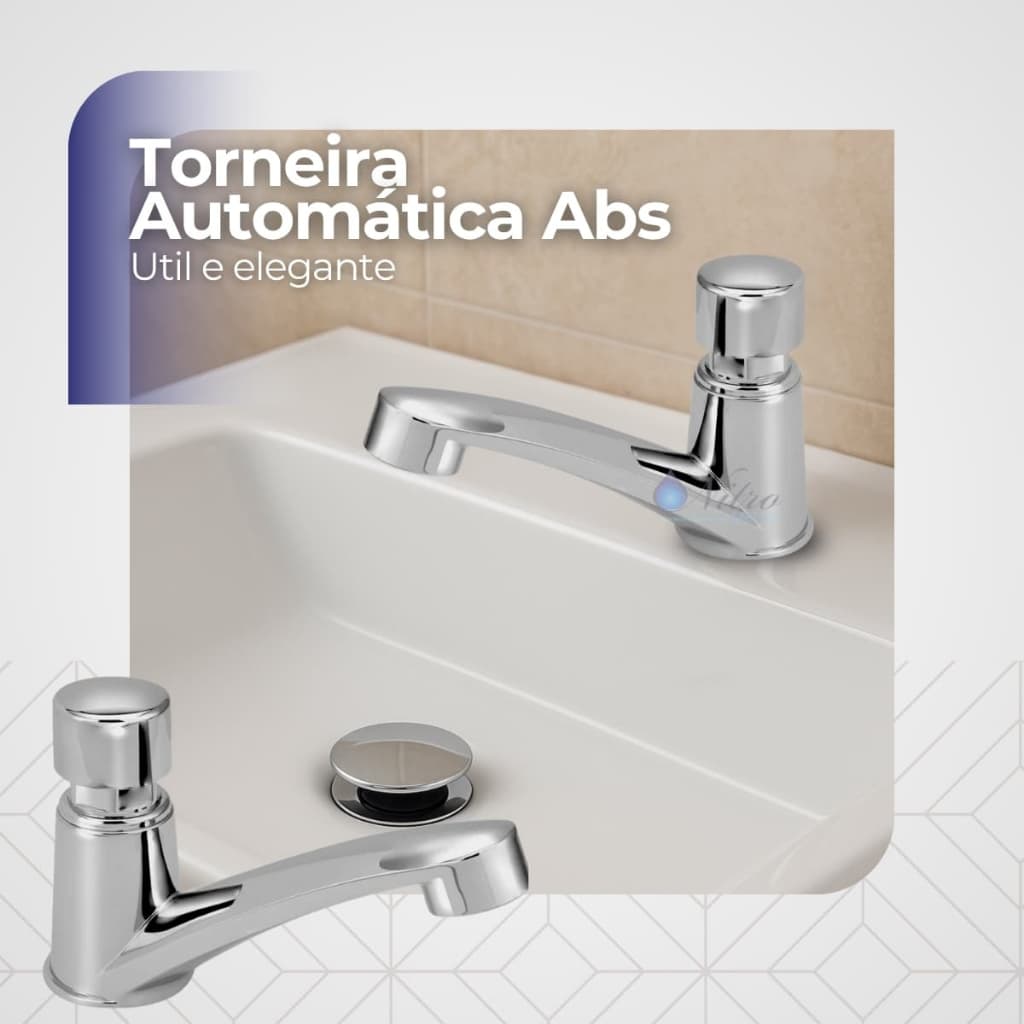 Torneira automática de lavatório cromada elegante para banheiro