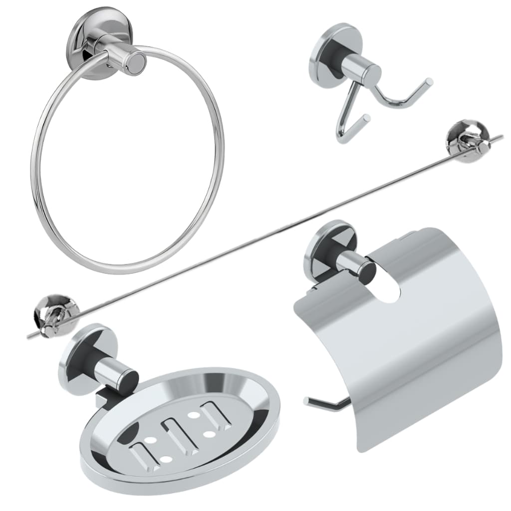 Conjunto de acessórios de banheiro em aço inoxidável cromado com suporte para toalha, saboneteira, papeleira e cabide