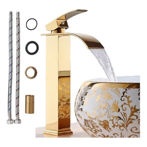 Torneira De Luxo Quente e frio Banheiro Dourado Lavabo cuba Cascata Monocomando Com mangueira Bica Baixa ou Alta