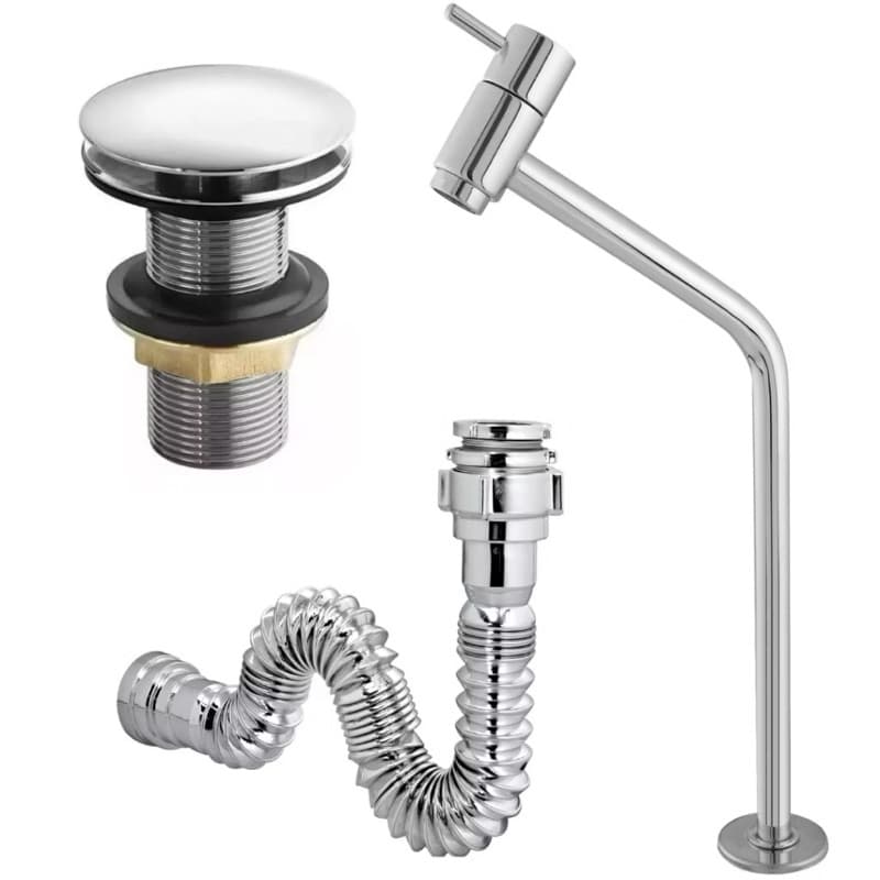 Combo Kit Torneira Link ABS Cromada + Válvula Clic ABS Cromada + Sifão Cromado